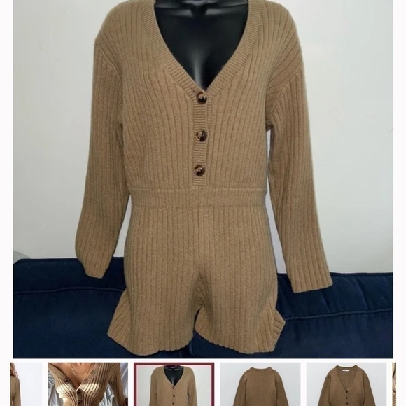 Zara brown chunky knit sweater romper size large - Picture 6 of 8